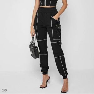 Maniere De Voir REFLECTIVE PIPED CARGO PANTS